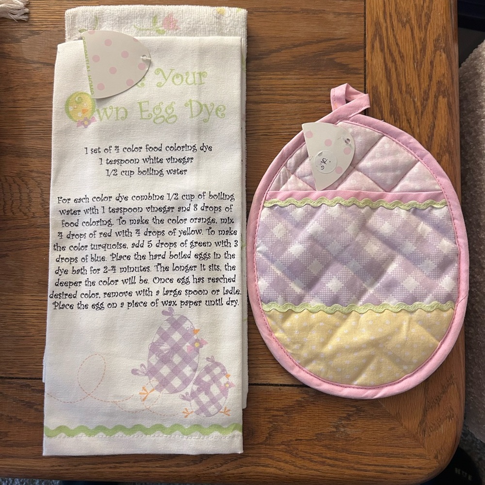 Easter Floral Patterned Towel Set W/ Pot Holder